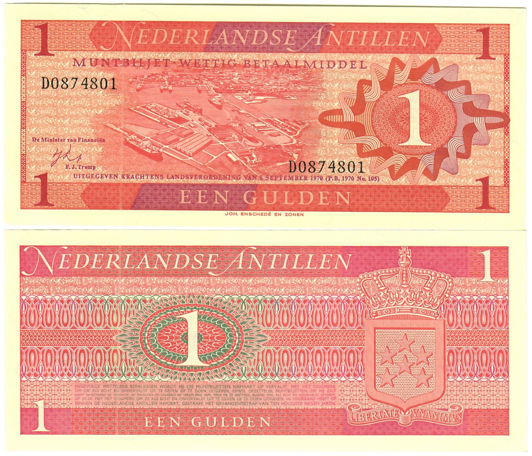 Netherlands Antilles 1 Gulden 1970 UNC – Davenport-Banknotes-and-Coins