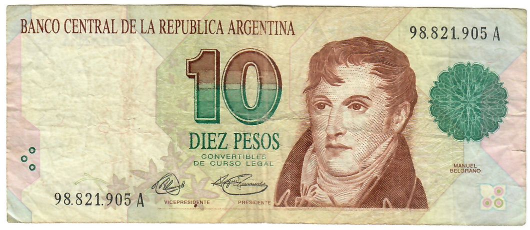 Argentina 10 Pesos Convertibles 1992 VG