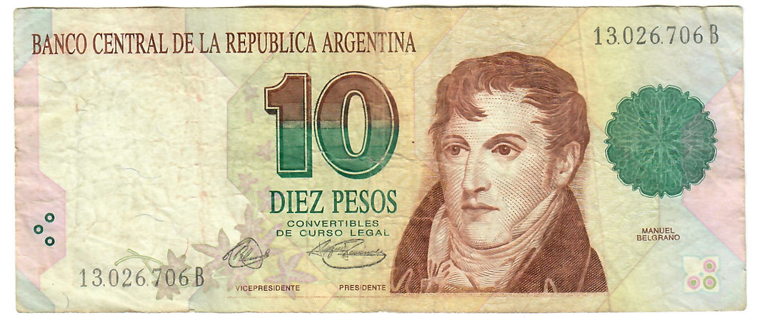 Argentina 10 Pesos Convertibles 1992 F