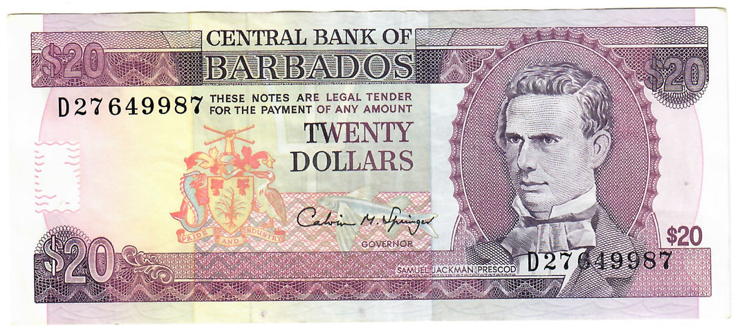 Barbados 20 Dollars 1993 EF 