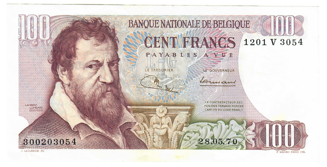 Belgium 100 Francs (Frank) 1970 EF 