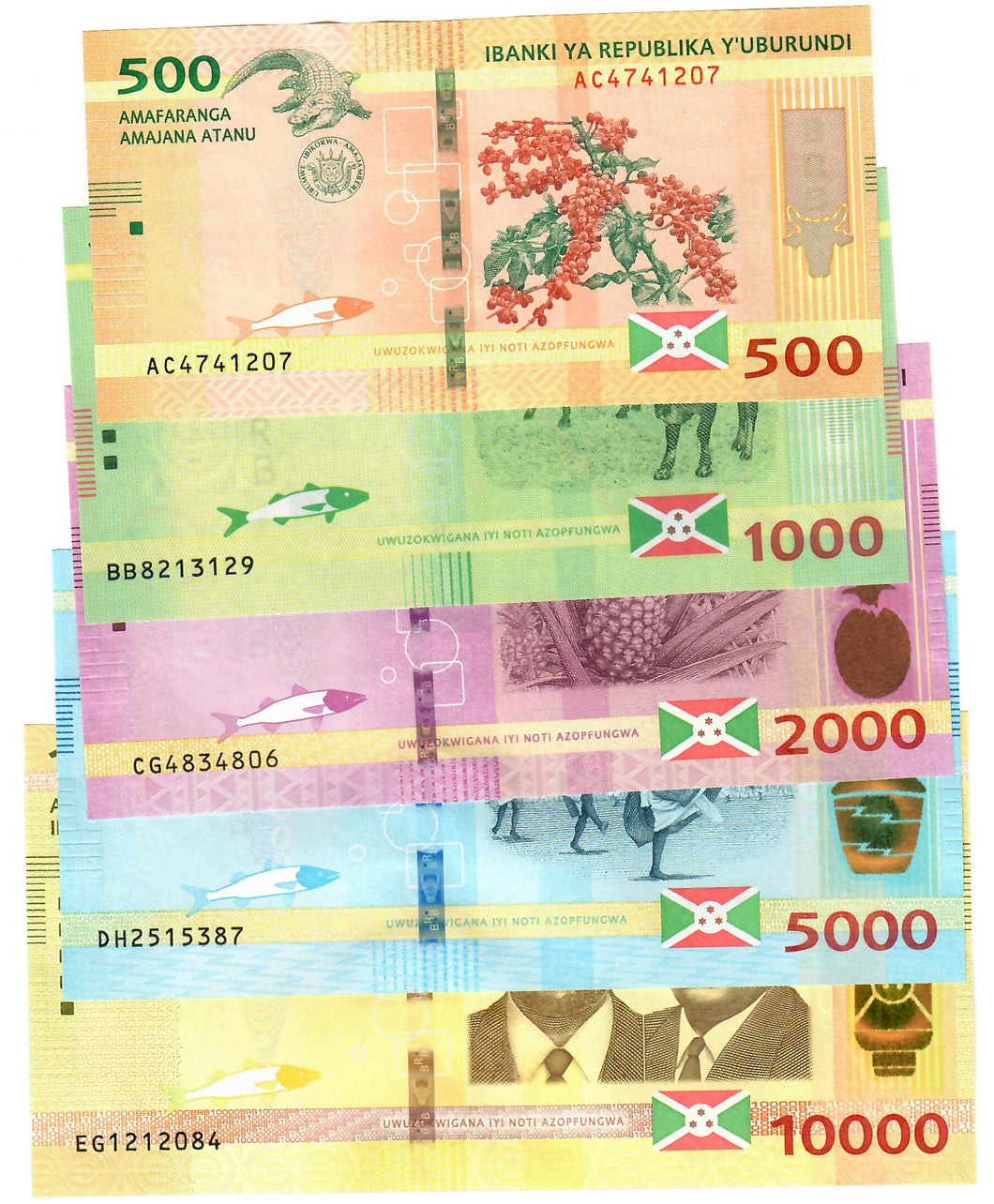 FULL SET Burundi 500, 1000, 2000, 5000 & 10000 Francs 2015-2018 UNC
