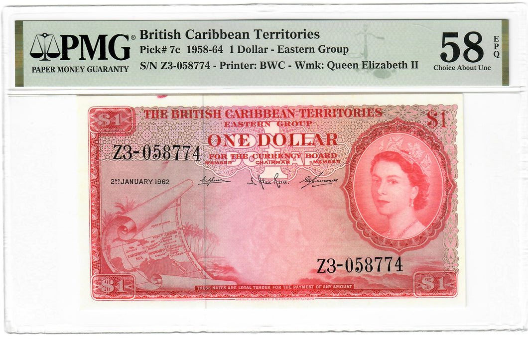 British Caribbean Territories 1 Dollar 1962 Ch aUNC (PMG 58 Graded EPQ)