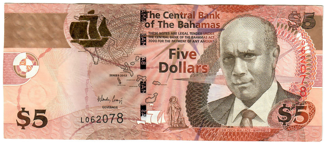 Bahamas 5 Dollars 2013 EF