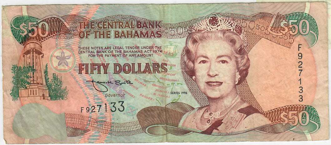 Bahamas 50 Dollars 1996 F