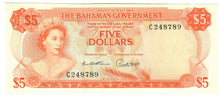 Load image into Gallery viewer, Bahamas 5 Dollars 1965 aUNC &quot;Francis/Higgs&quot;
