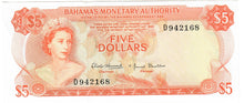 Load image into Gallery viewer, Bahamas 5 Dollars 1968 AUNC &quot;2 Signatures&quot;

