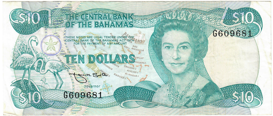 Bahamas 10 Dollars 1984 F 