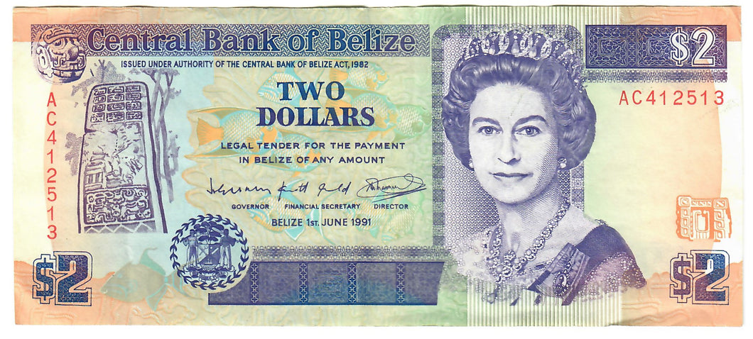 Belize 2 Dollars 1991 EF