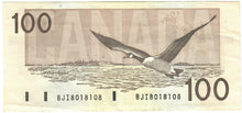 Load image into Gallery viewer, Canada 100 Dollars 1988 VF &quot;BJI&quot; Bonin-Thiessen RADAR 8018108
