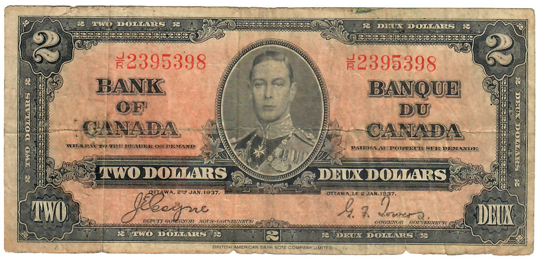 Canada 2 Dollars 1937 G/VG 