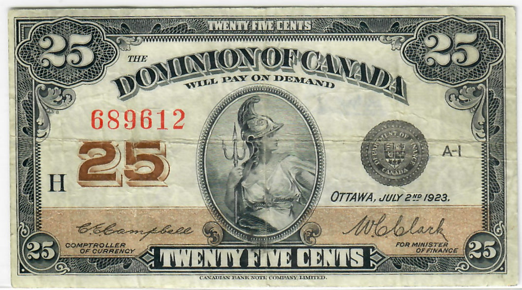 Dominion of Canada 25 Cents 1923 VF Campbell-Clark 