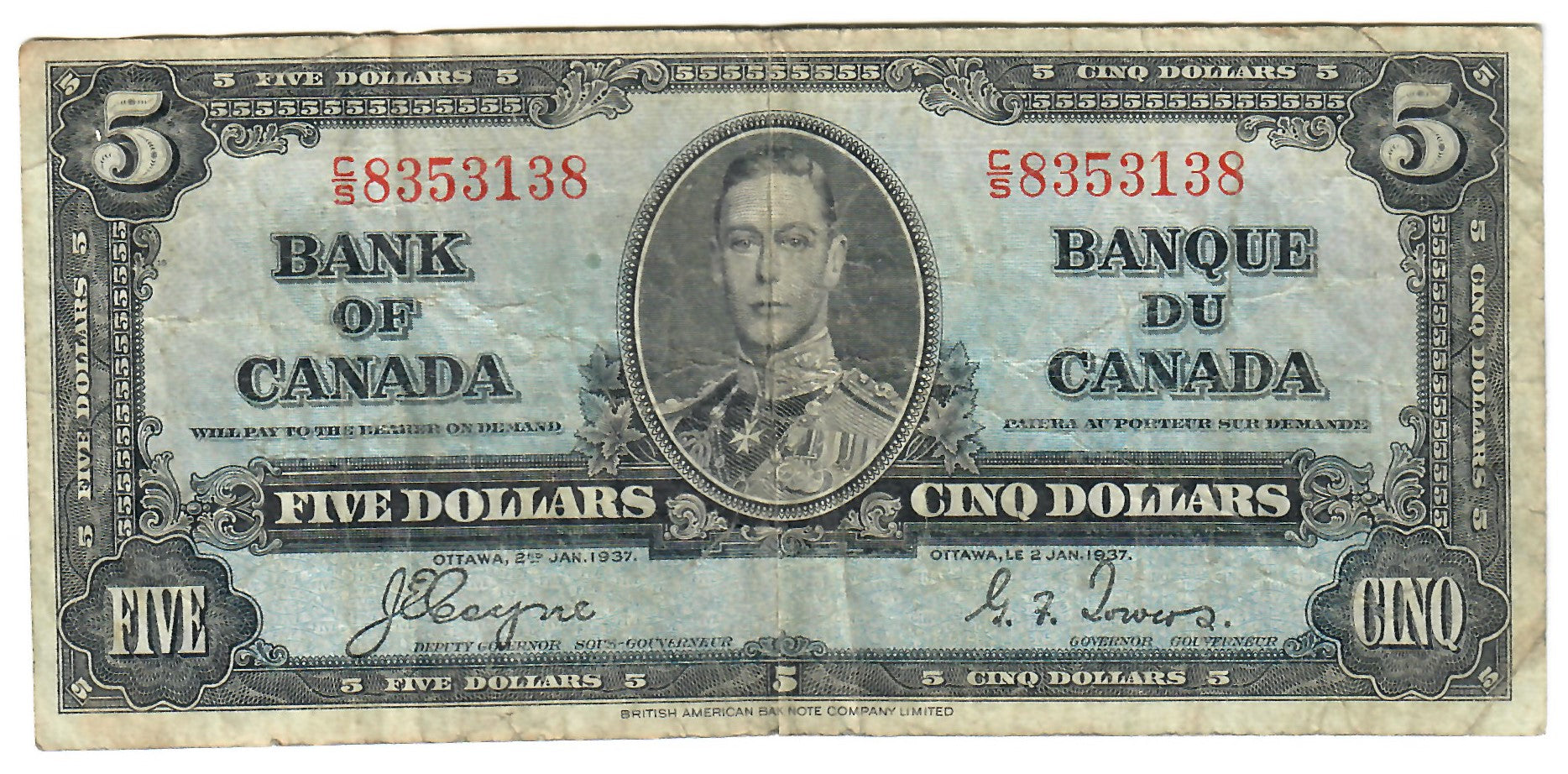 Canada 5 Dollars 1937 VF 