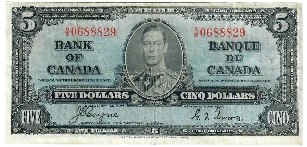 Canada 5 Dollars 1937 F/VF 