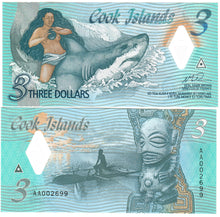 Load image into Gallery viewer, Cook Islands 10x 3 Dollars 2021 UNC &quot;AA&quot; Low numbers
