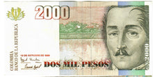 Load image into Gallery viewer, Colombia 2000 Pesos 1999 EF/aUNC
