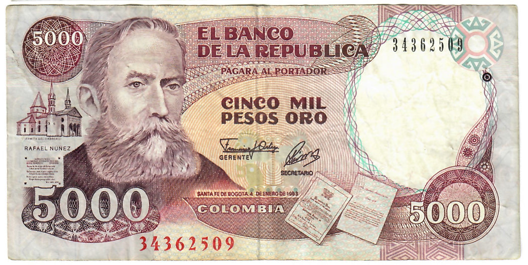 Colombia 5000 Pesos 1993 VF