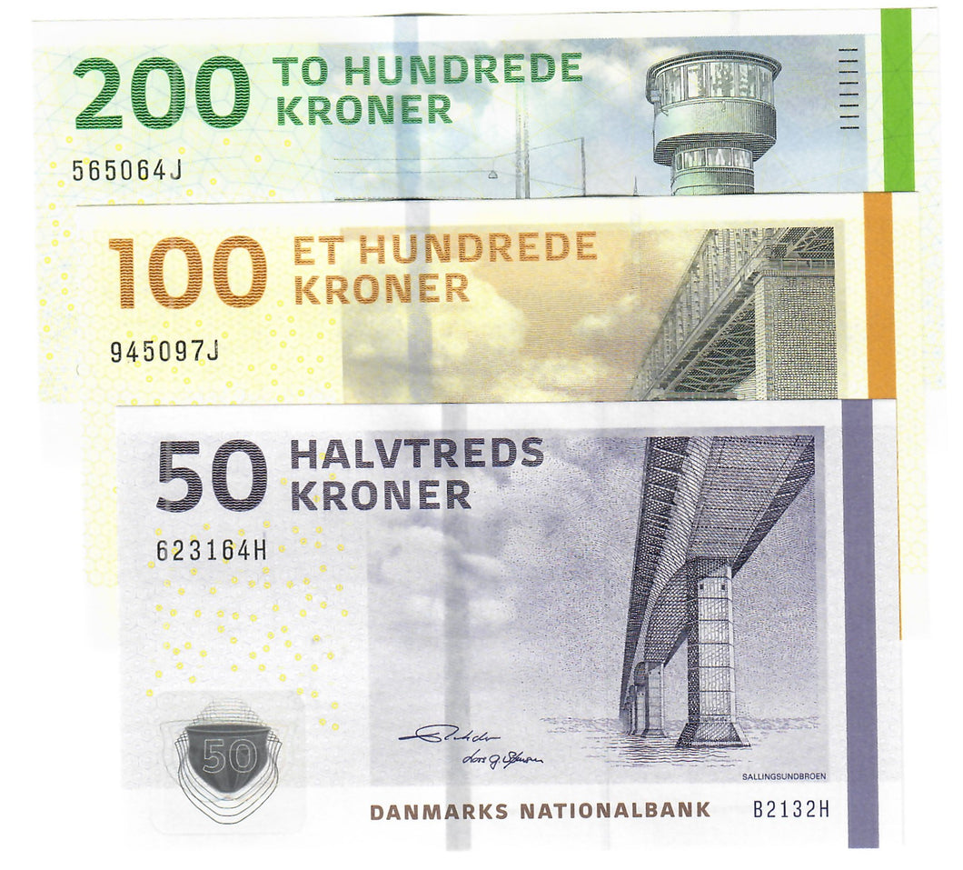 SET Denmark 50, 100 & 200 Kroner 2009 (2013-2016) UNC