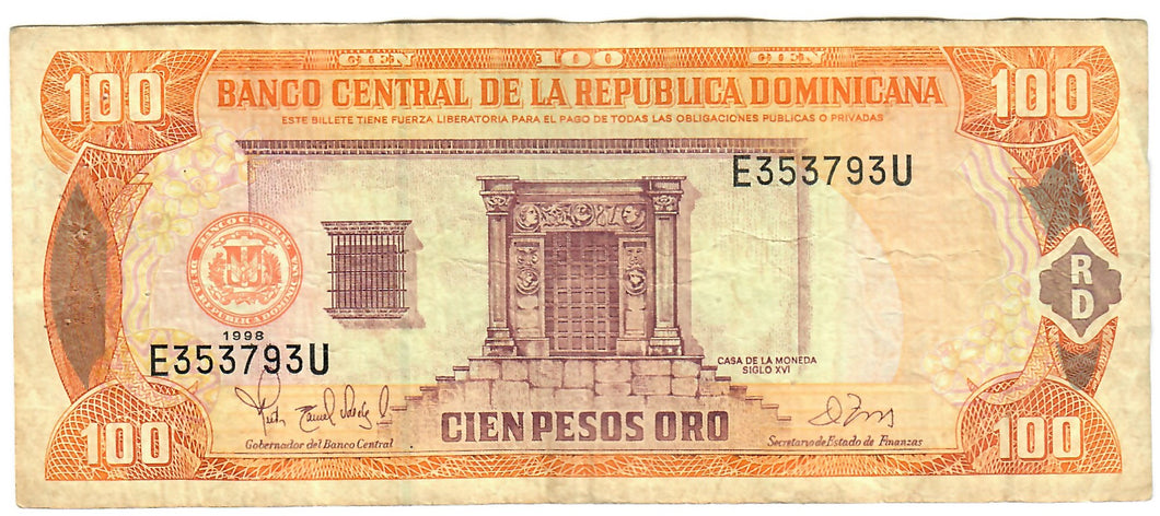 Dominican Republic 100 Pesos 1998 VF