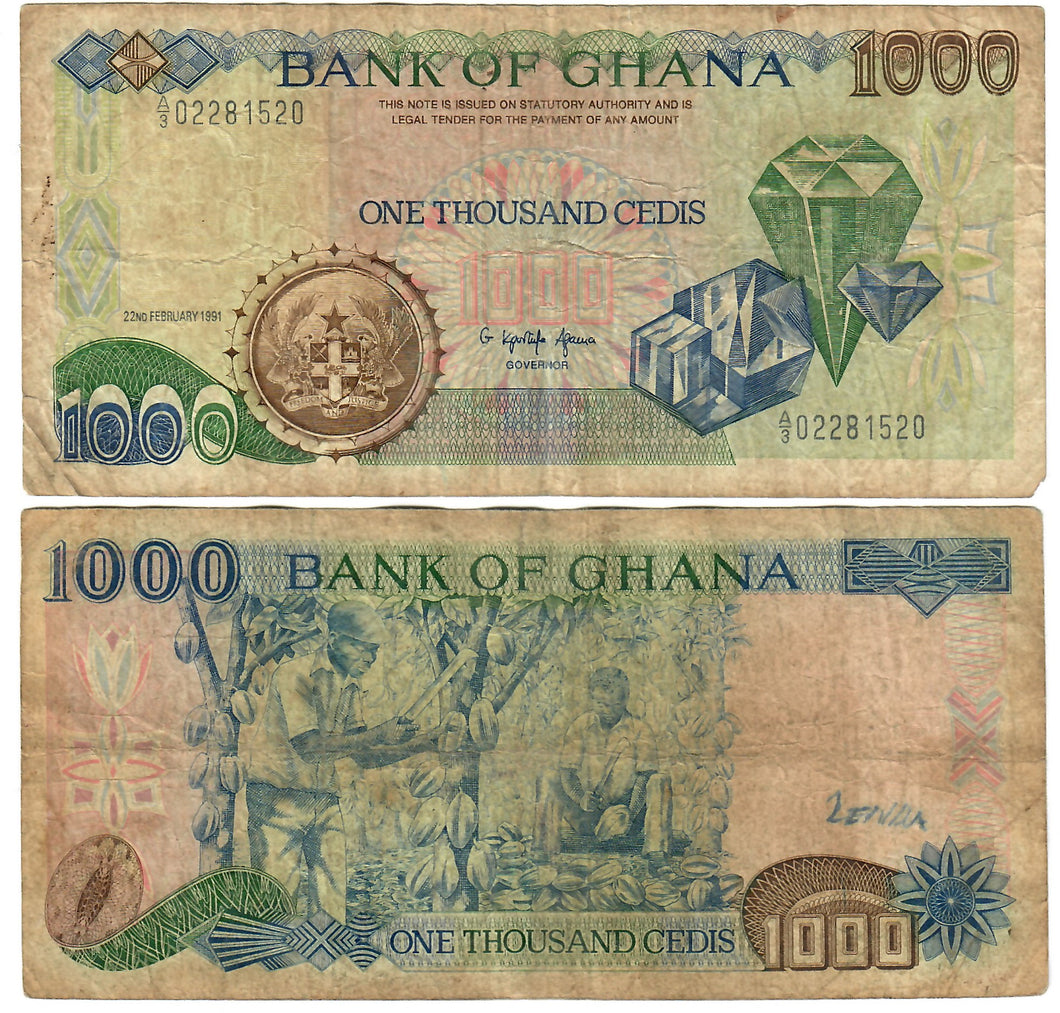 Ghana 1000 Cedis 1991 G/VG