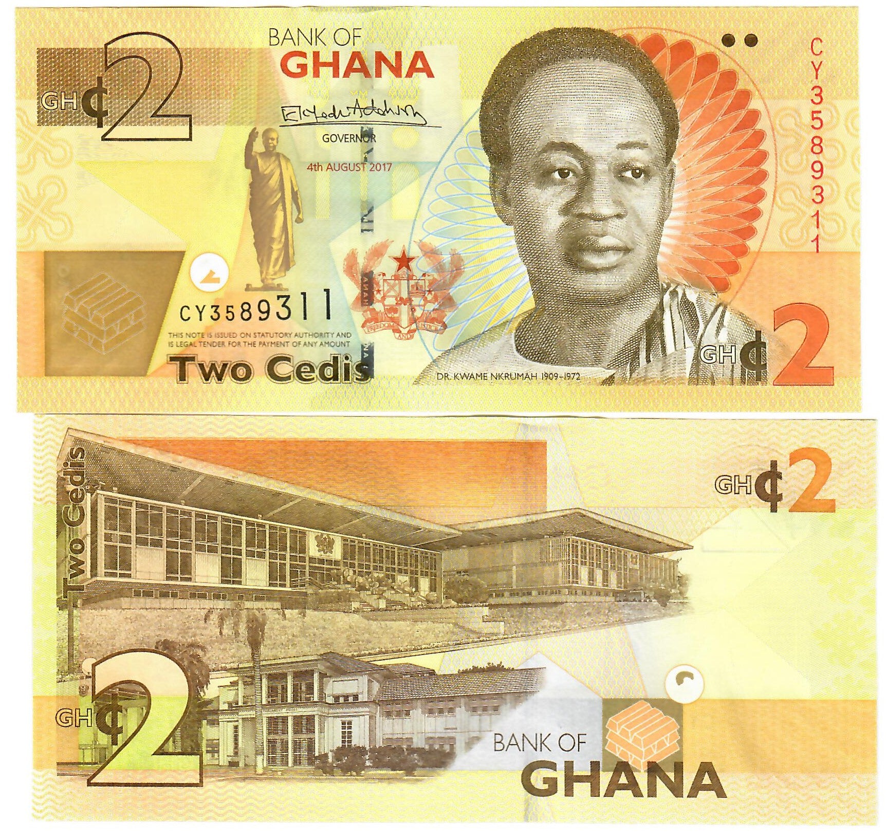 Ghana 2 Cedis 2017 UNC – Davenport-Banknotes-and-Coins