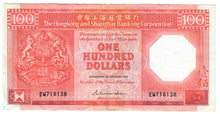 Load image into Gallery viewer, Hong Kong 100 Dollars 1987 VF/EF HSBC
