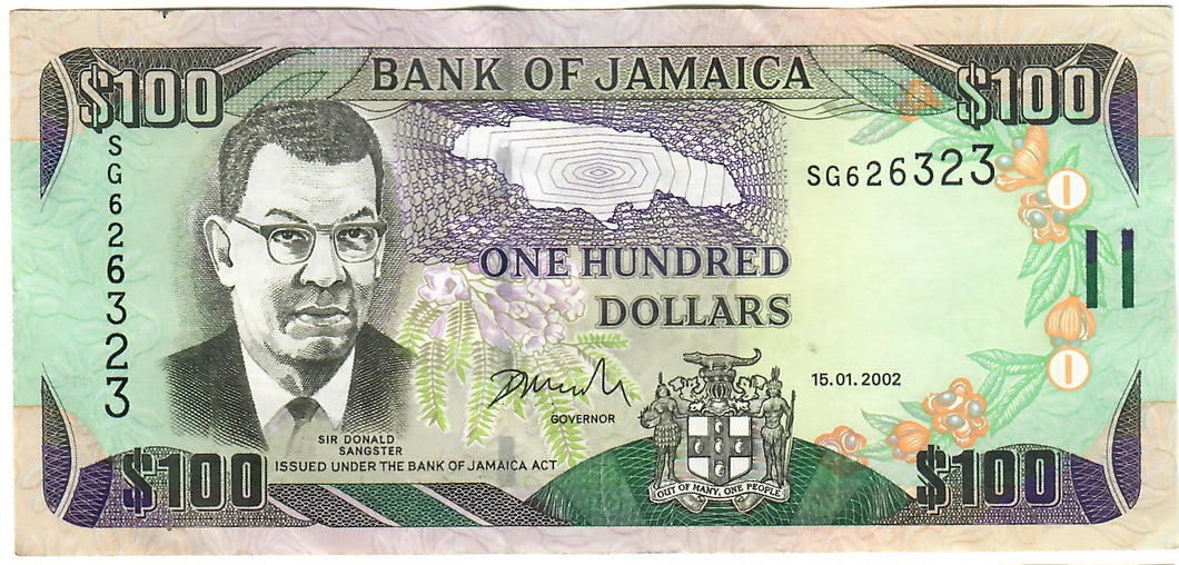 Jamaica 100 Dollars 2002 aUNC 