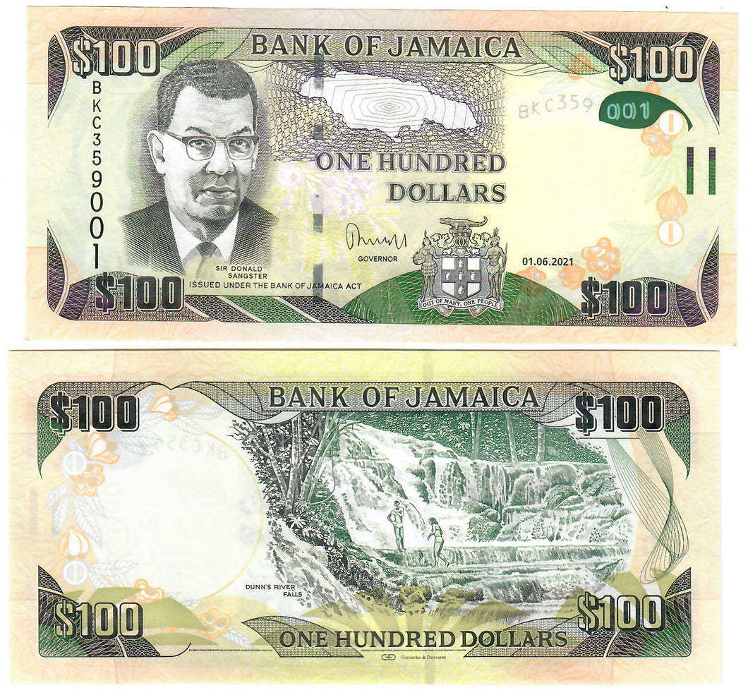 Jamaica 100 Dollars 2021 UNC