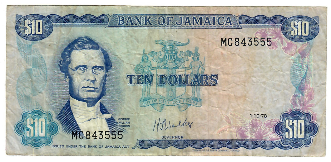 Jamaica 10 Dollars 1978 F 