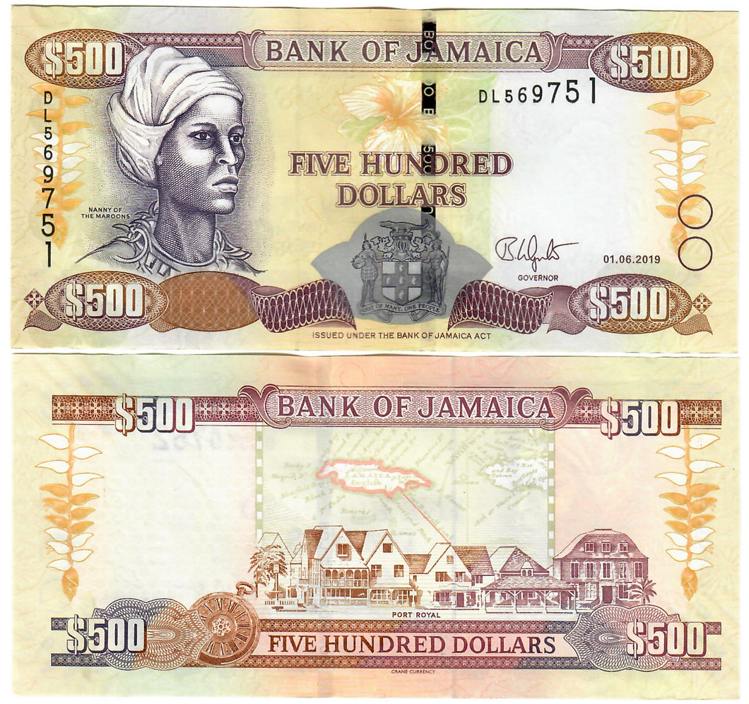 Jamaica 500 Dollars 2019 aUNC 
