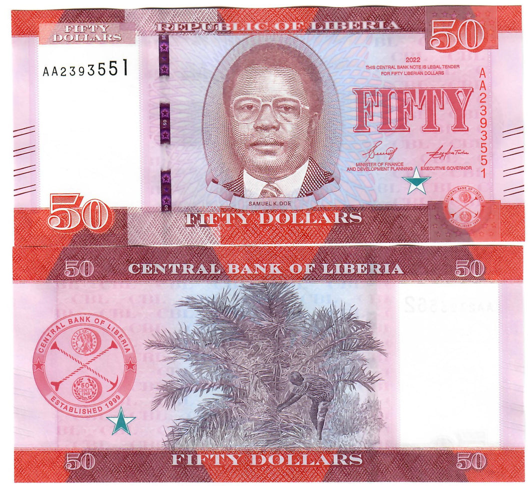 Liberia 50 Dollars 2022 UNC