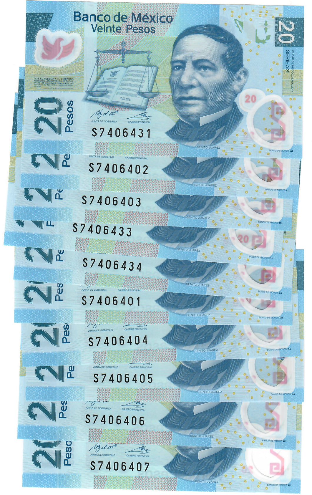 Mexico 10x 20 Pesos 2017 UNC