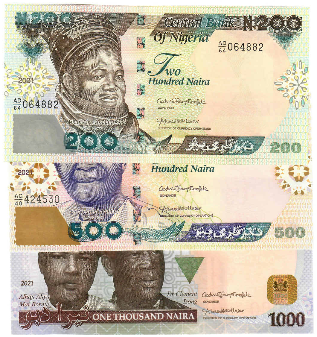 SET Nigeria 200, 500 & 1000 Naira 2021 UNC