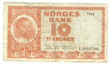 Load image into Gallery viewer, Norway 10 Kroner 1966 VG
