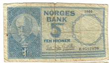 Load image into Gallery viewer, Norway 5 Kroner 1960 VG
