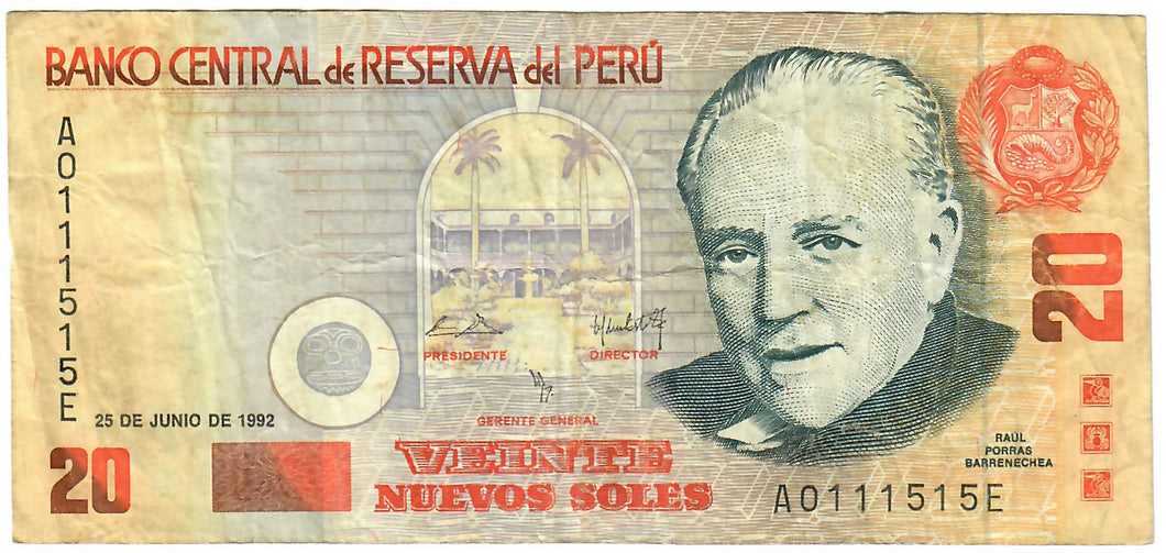 Peru 20 Nuevos Soles 1992 F