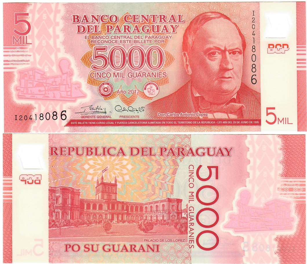 Paraguay 5000 Guaranies 2017 UNC