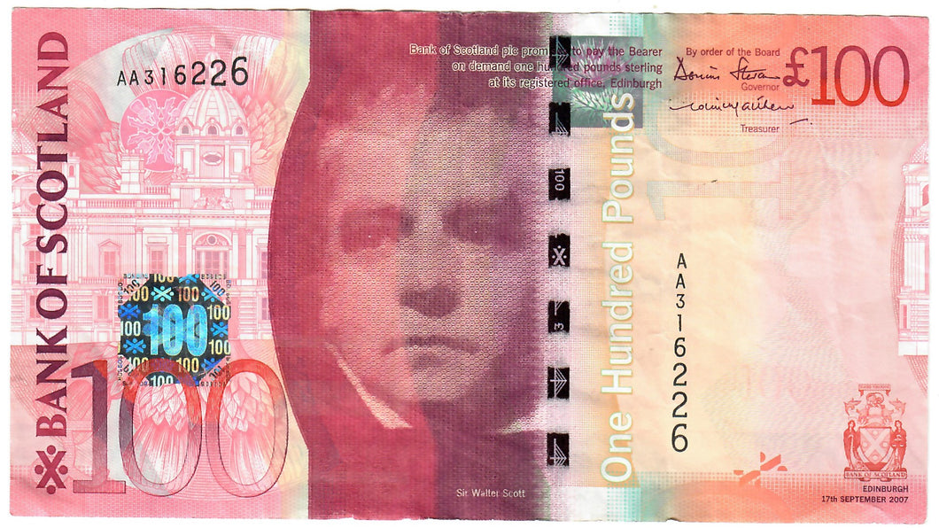 Scotland 100 Pounds 2007 VF Bank of Scotland 