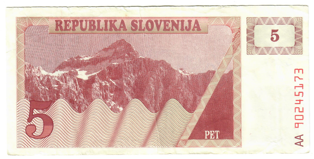 Slovenia 5 Tolars 1991 VF 