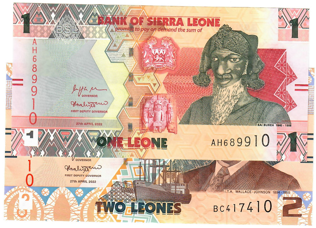 SET Sierra Leone 1 & 2 New Leones 2022 UNC