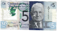 Load image into Gallery viewer, Scotland 5 Pounds 2016 G Clydesdale Bank
