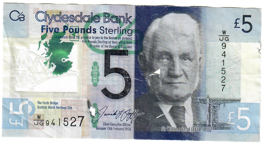 Scotland 5 Pounds 2016 G Clydesdale Bank