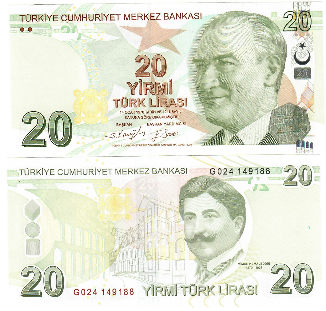 Turkey 20 Lira 2009 (2022) UNC 