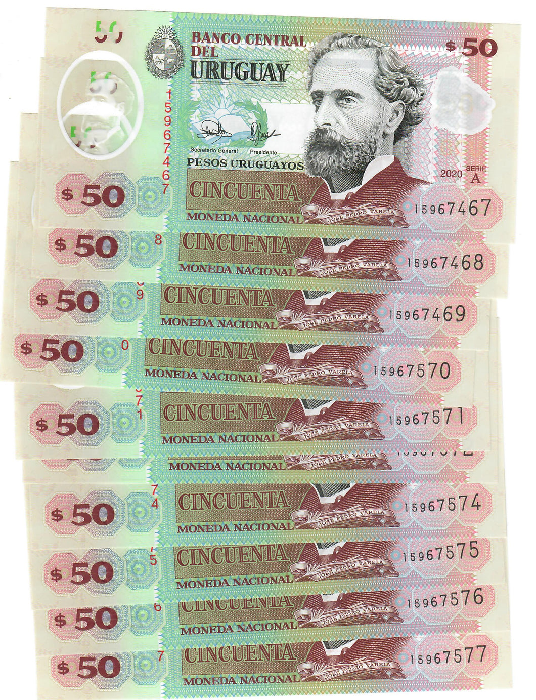 Uruguay 10x 50 Pesos 2020 UNC